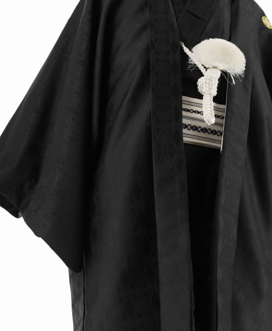 紋付袴レンタル・成人式・結婚式・卒業式|黒　黒ラメ菱形[身長180cm対応]No.317